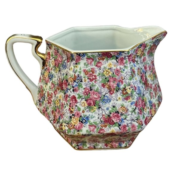 Large Two's Company Floral Pitcher with Gold Trim - Picture 1 of 5